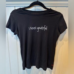 PEACE LOVE WORLD Ladies Women’s Girls Size XS Black Tee White I Feel Grateful